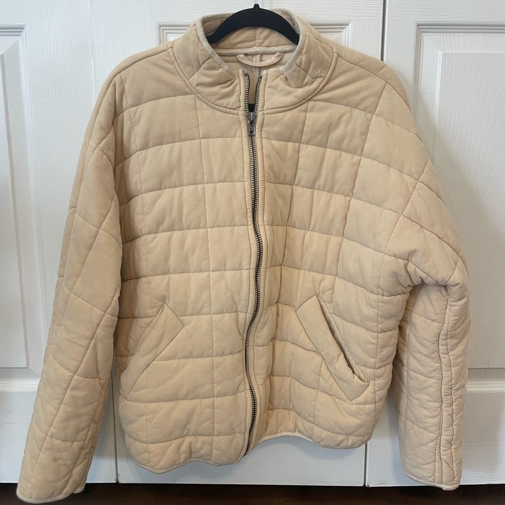 Beige Quilted Jacket with Zip Closure